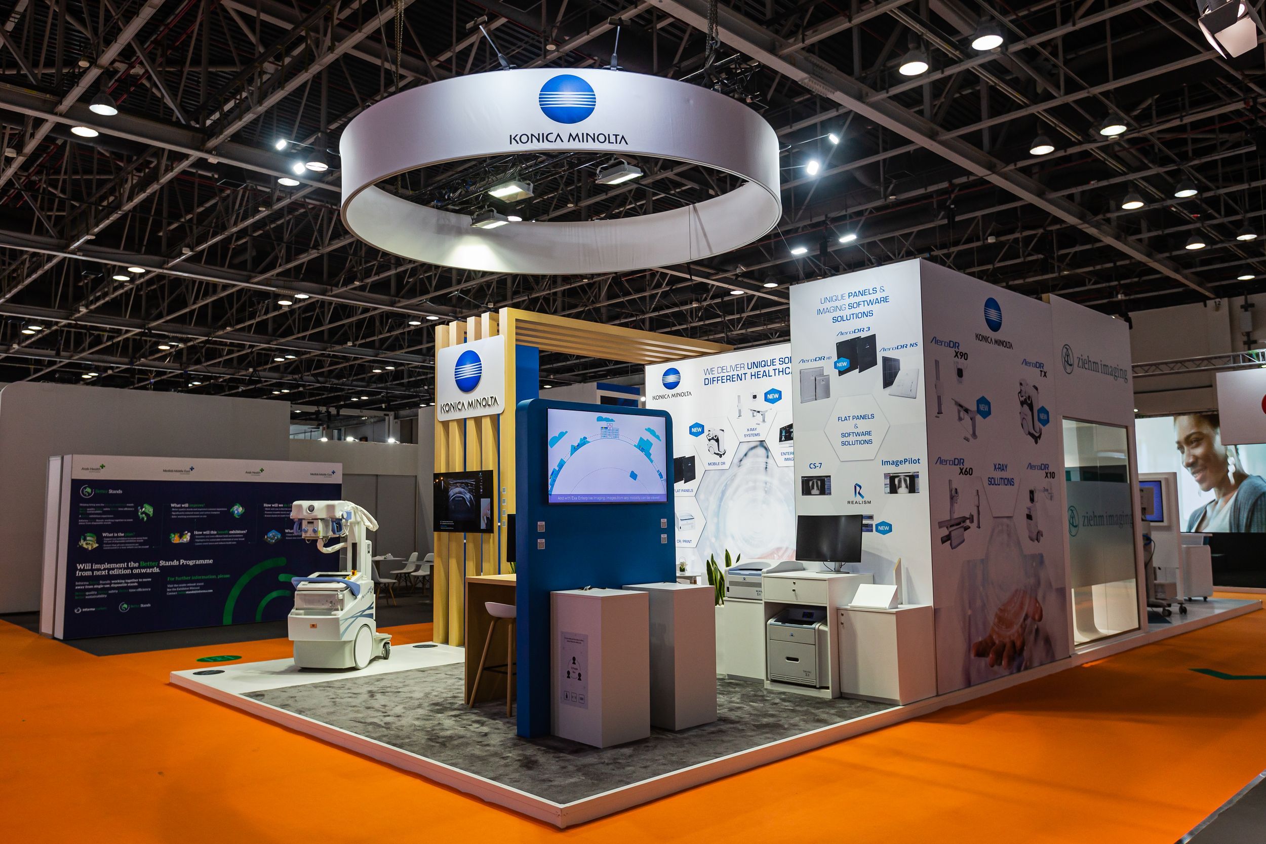 Konica Minolta 42 sqm exhibition stand at Arab Health by Messe.ae