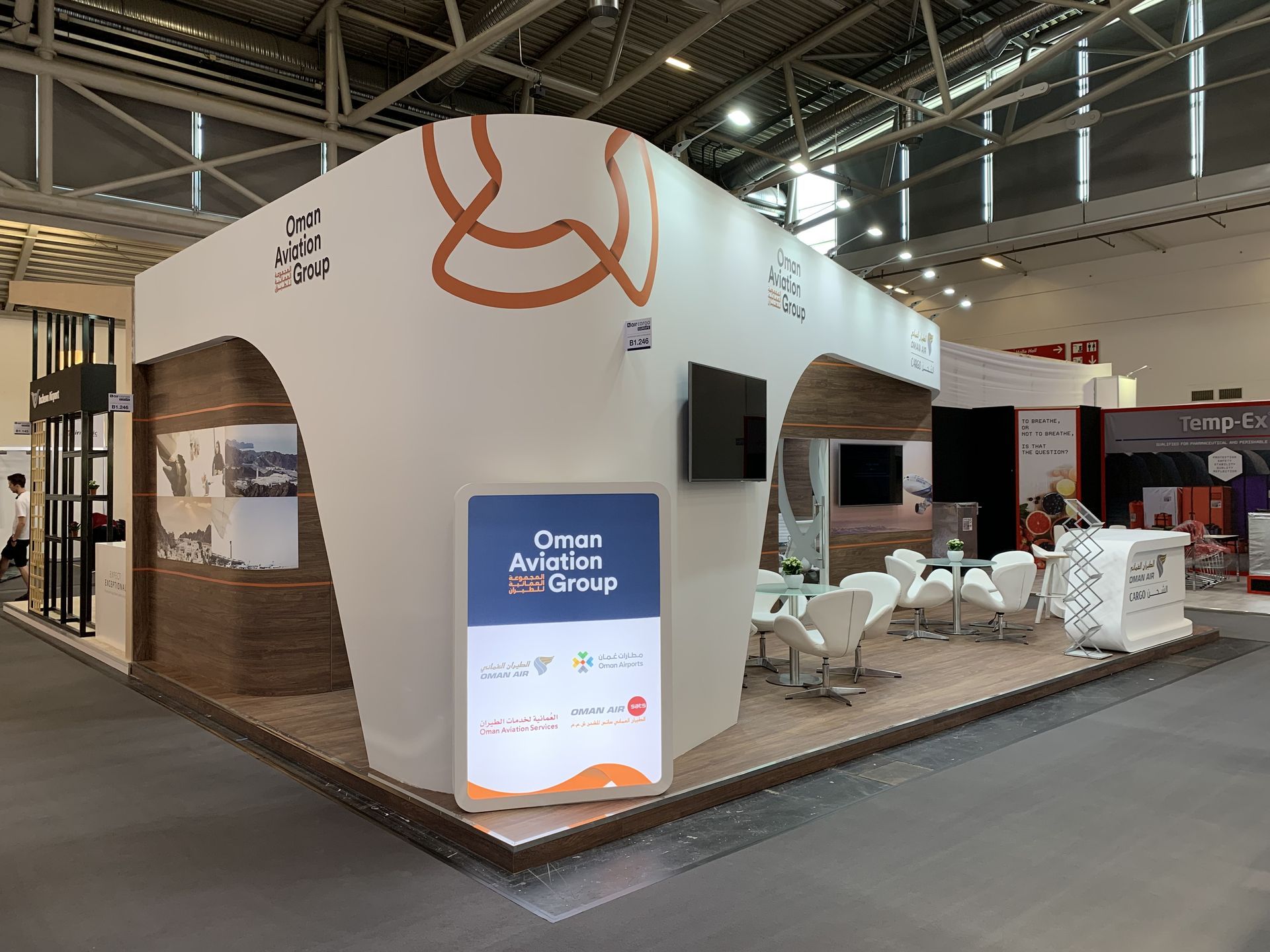 Oman Air 40 sqm exhibition stand at Air Cargo by Messe.ae