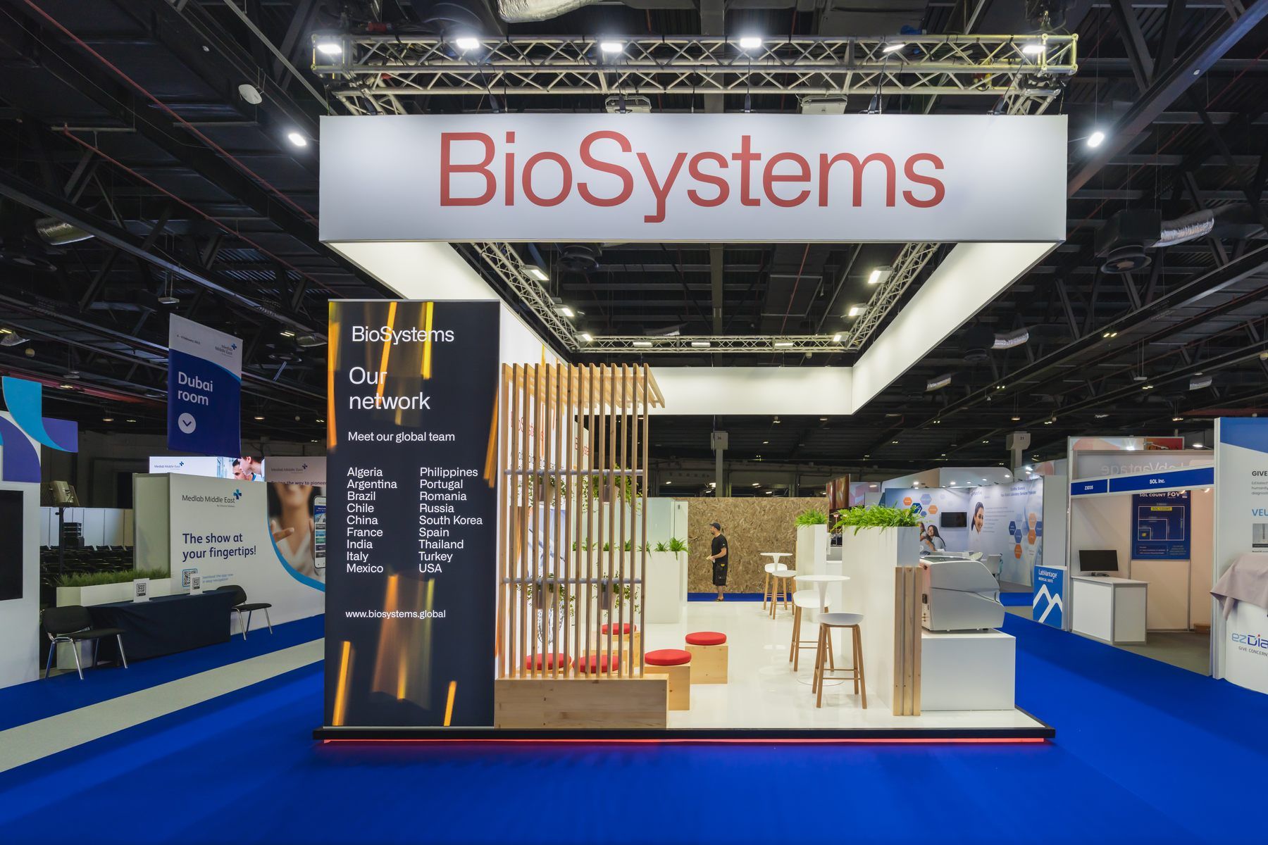 BioSystems 48 sqm exhibition stand at Medlab Middle East by Messe.ae