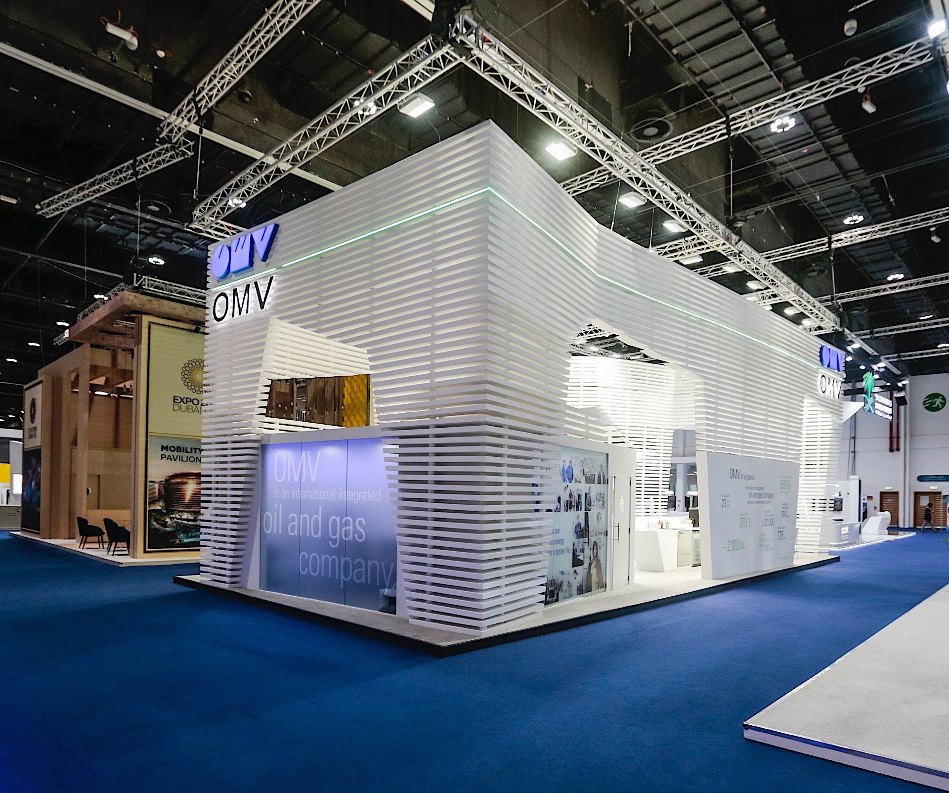 OMV 105 sqm exhibition stand at ADIPEC & WEC by Messe.ae