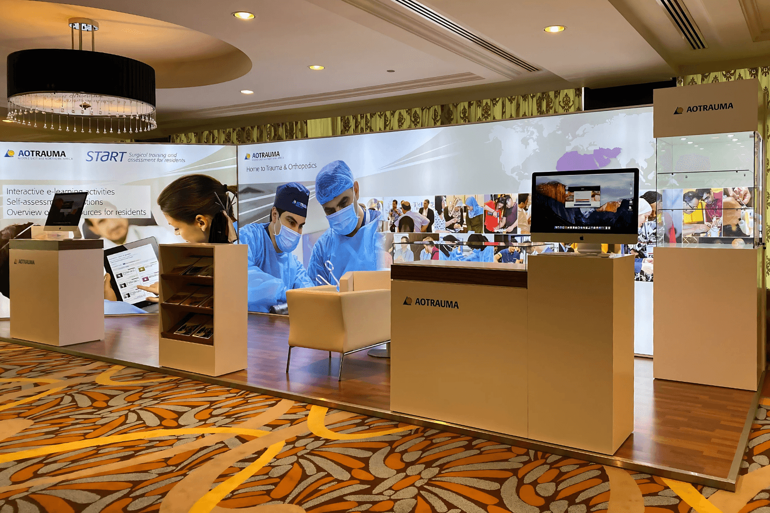 AO Trauma 18 sqm exhibition stand at AO Trauma Regional Courses 2019, 2020, 2021, 2022 by Messe.ae