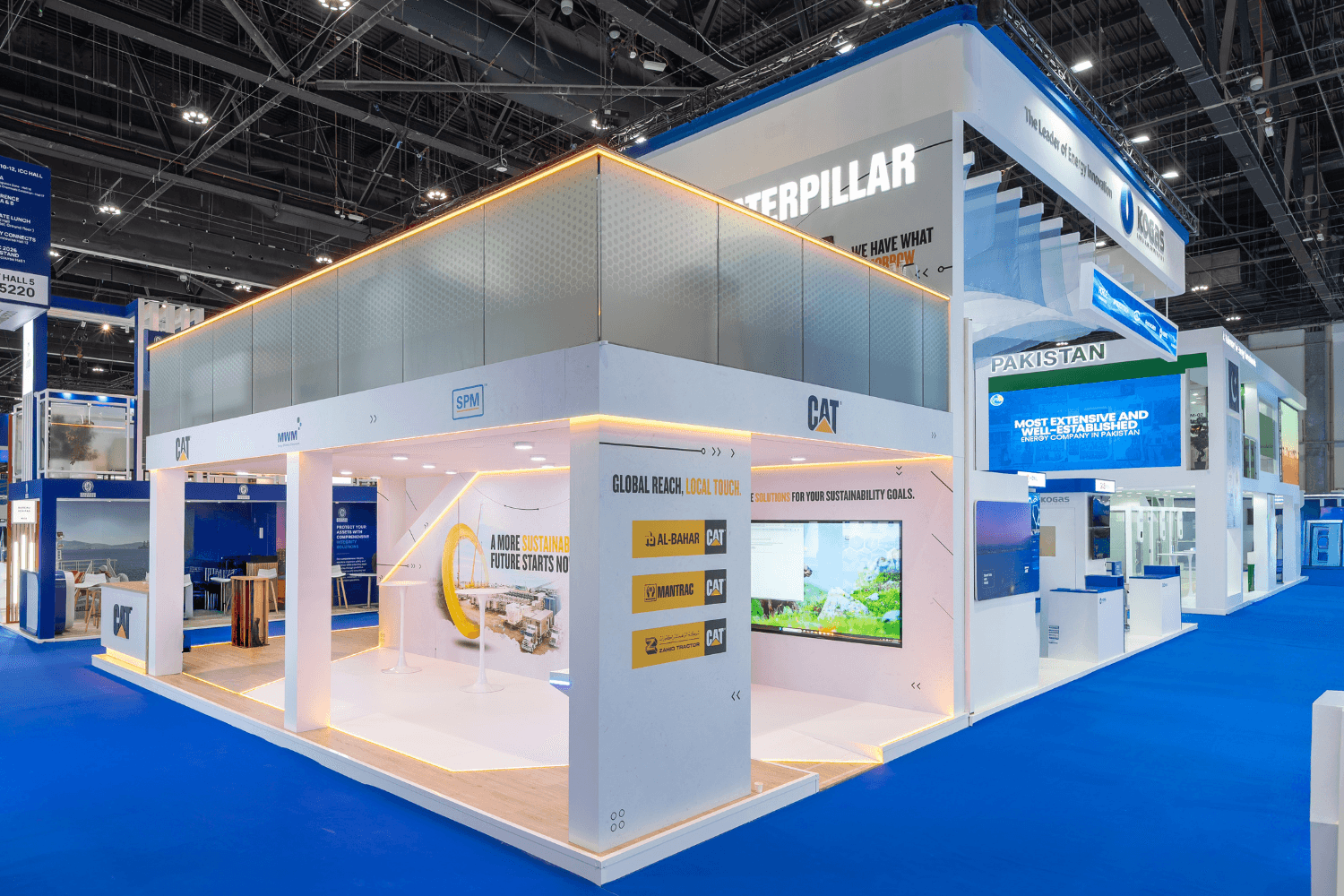 Caterpillar 50 + 33 sqm exhibition stand at ADIPEC by Messe.ae