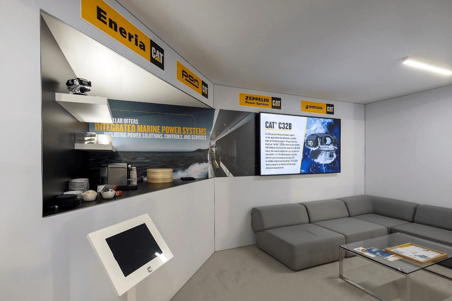 Caterpillar 40 sqm exhibition stand at Monaco Boat Show by Messe.ae