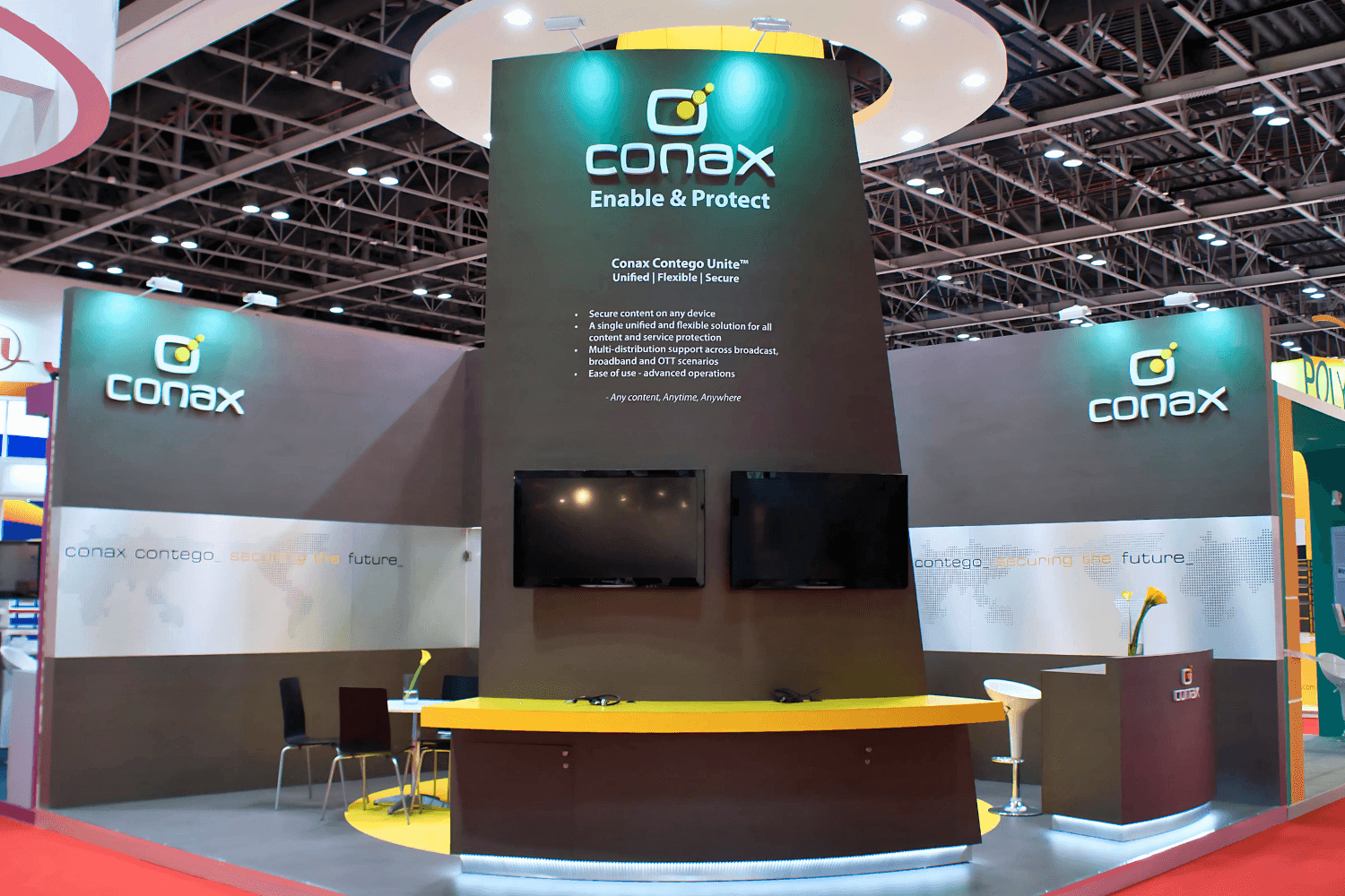 Conax 48 sqm exhibition stand at CABSAT by Messe.ae