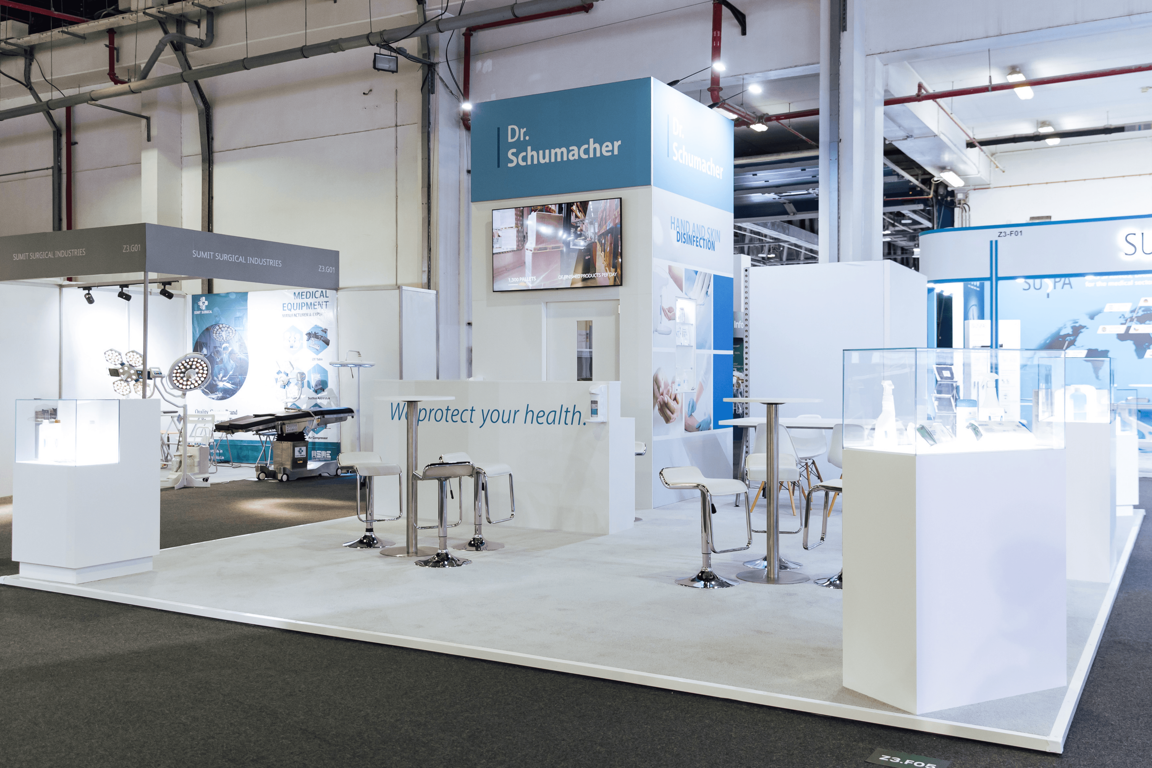 Dr. Schumacher 42 sqm exhibition stand at Arab Health by Messe.ae
