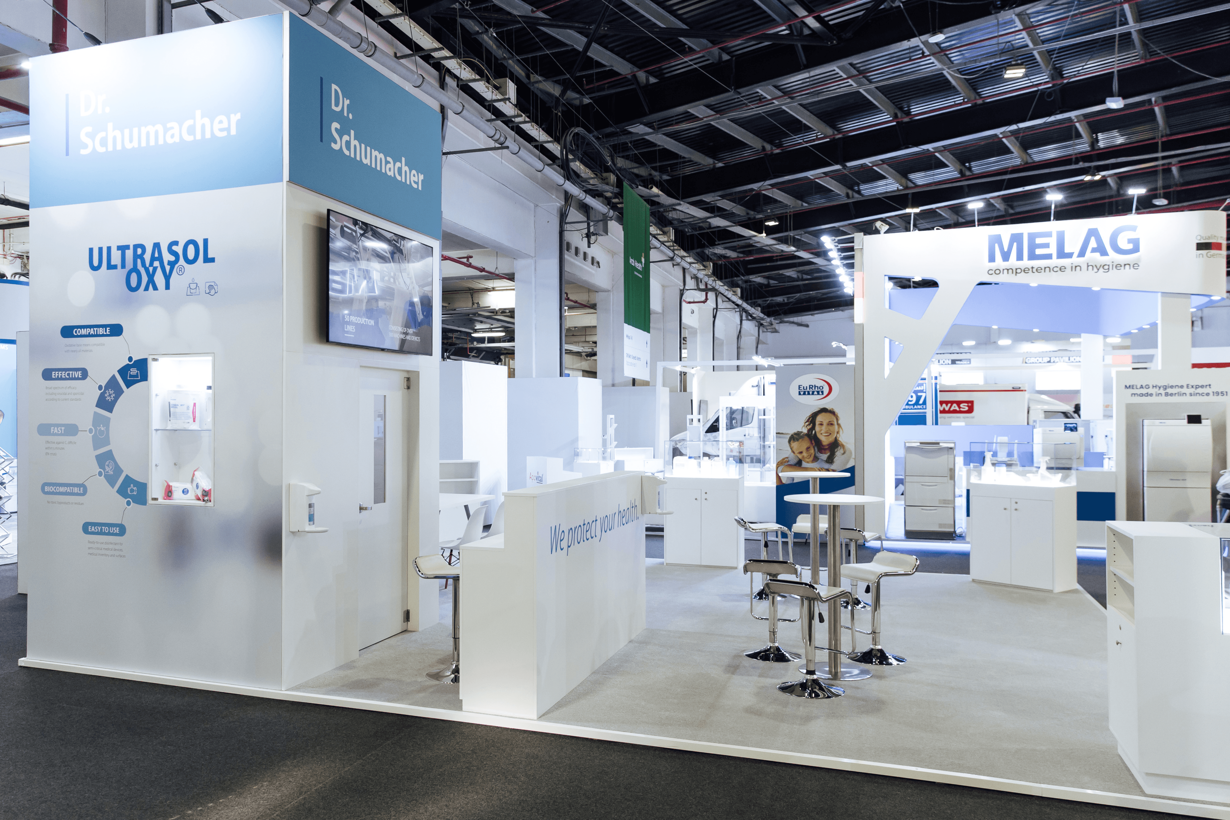 Dr. Schumacher 42 sqm exhibition stand at Arab Health by Messe.ae
