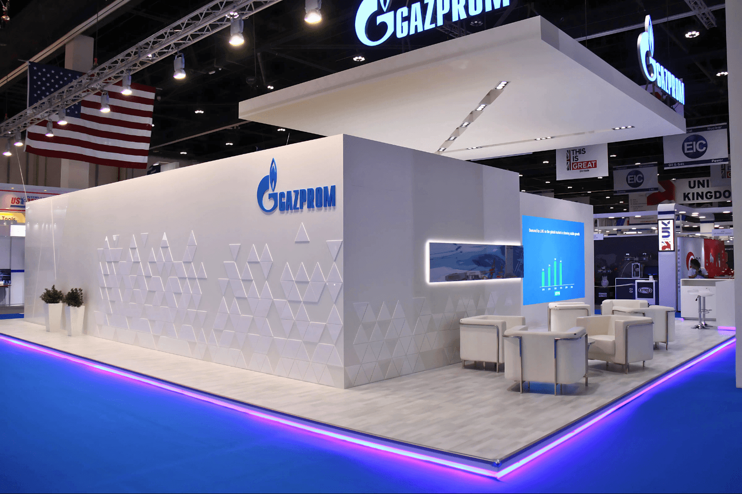 Gazprom 188 sqm exhibition stand at ADIPEC by Messe.ae
