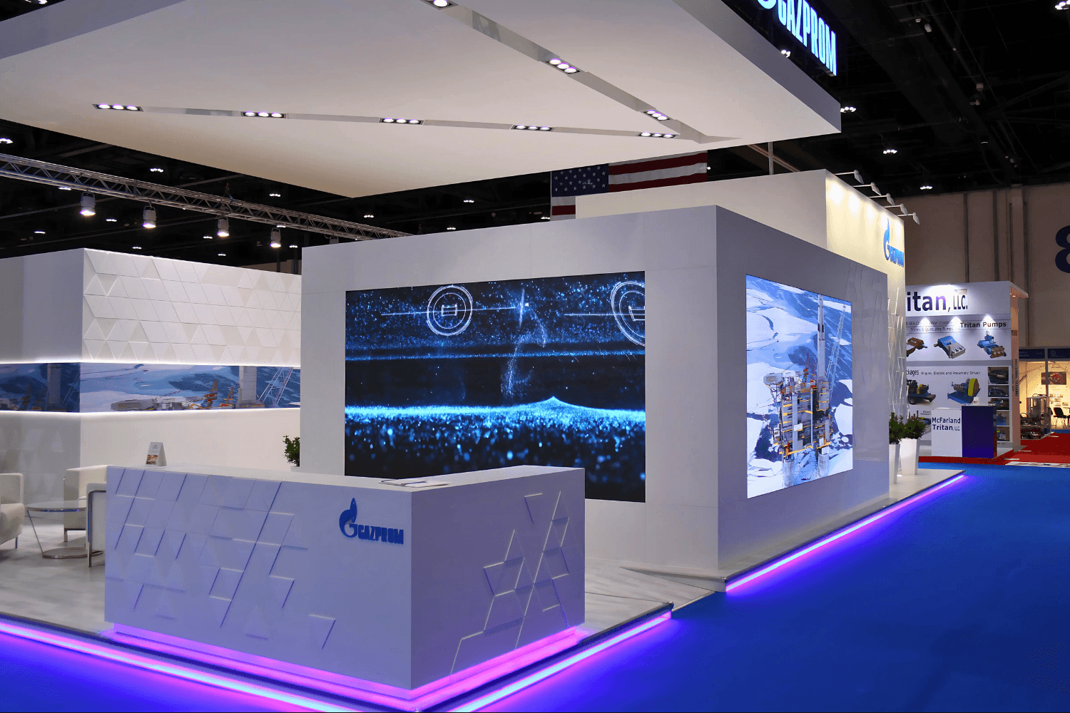 Gazprom 188 sqm exhibition stand at ADIPEC by Messe.ae