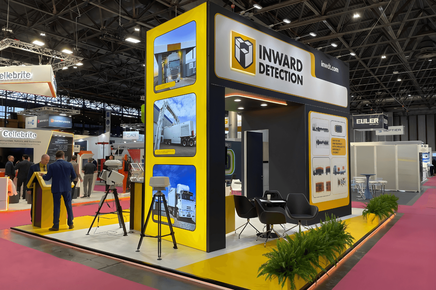Inward Detection 56 sqm exhibition stand at Milipol Paris by Messe.ae