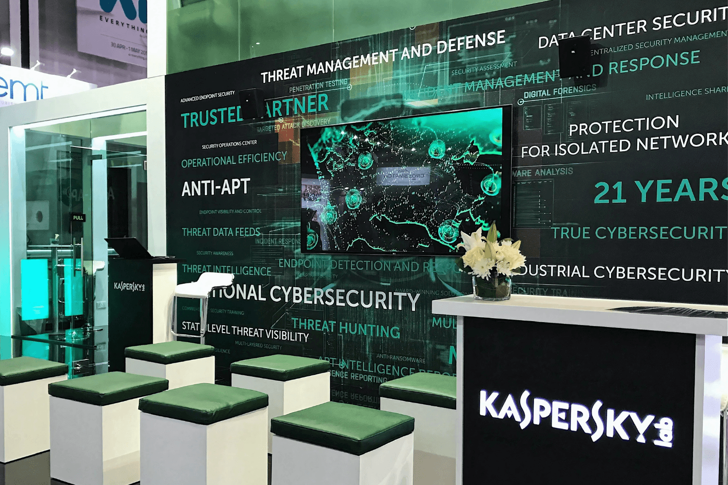 Kaspersky 120 + 30 sqm exhibition stand at GITEX by Messe.ae