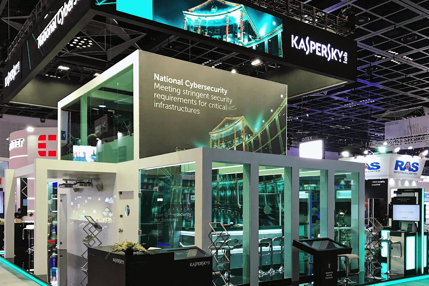 Kaspersky 120 + 30 sqm exhibition stand at GITEX by Messe.ae