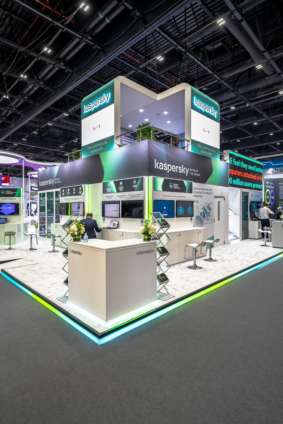 Kaspersky 120 + 30 sqm exhibition stand at GITEX by Messe.ae