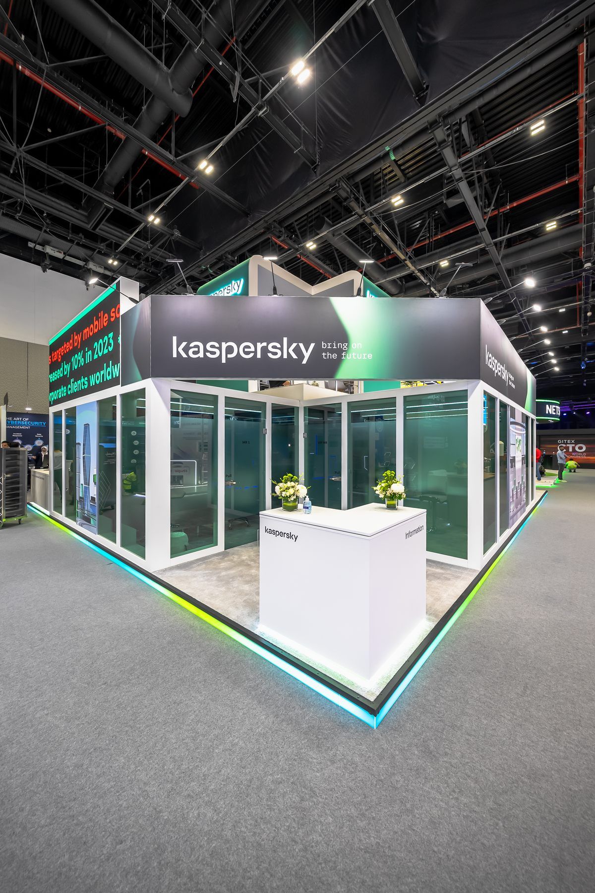 Kaspersky 120 + 30 sqm exhibition stand at GITEX by Messe.ae