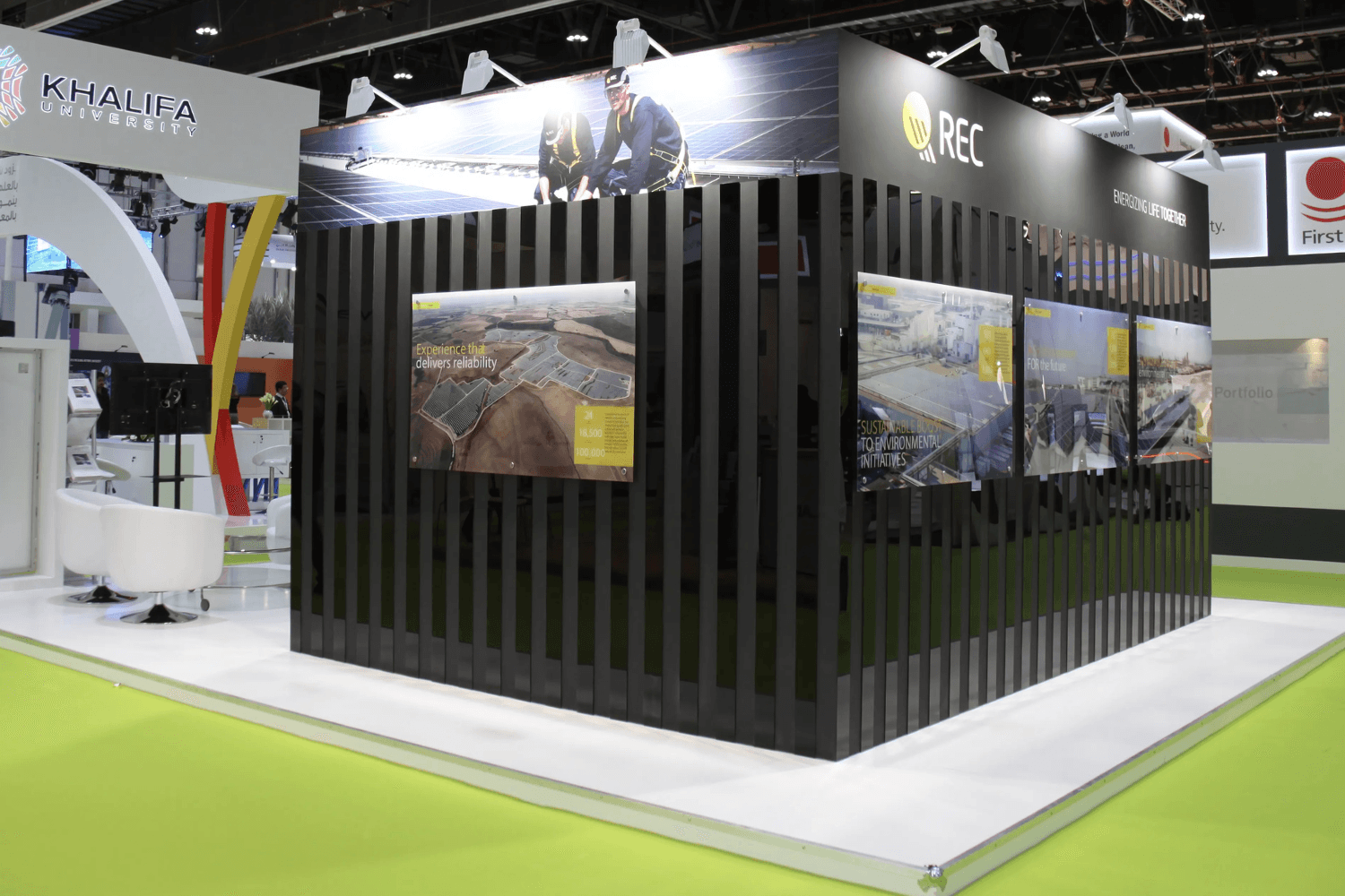 REC Solar 48 sqm exhibition stand at World Future Energy Summit by Messe.ae