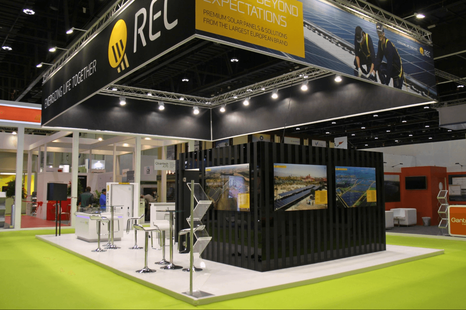 REC Solar 70 sqm exhibition stand at World Future Energy Summit by Messe.ae