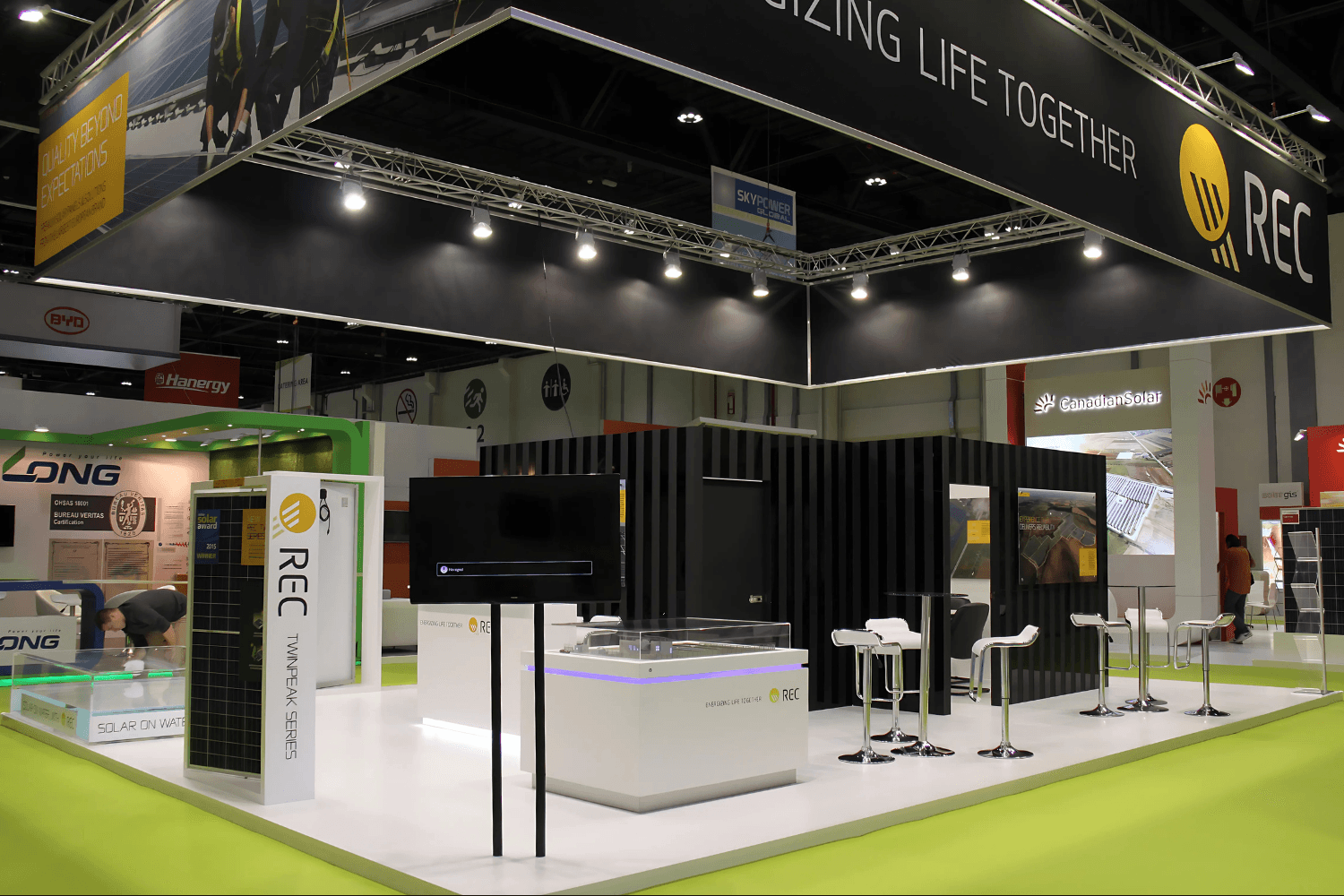 REC Solar 70 sqm exhibition stand at World Future Energy Summit by Messe.ae