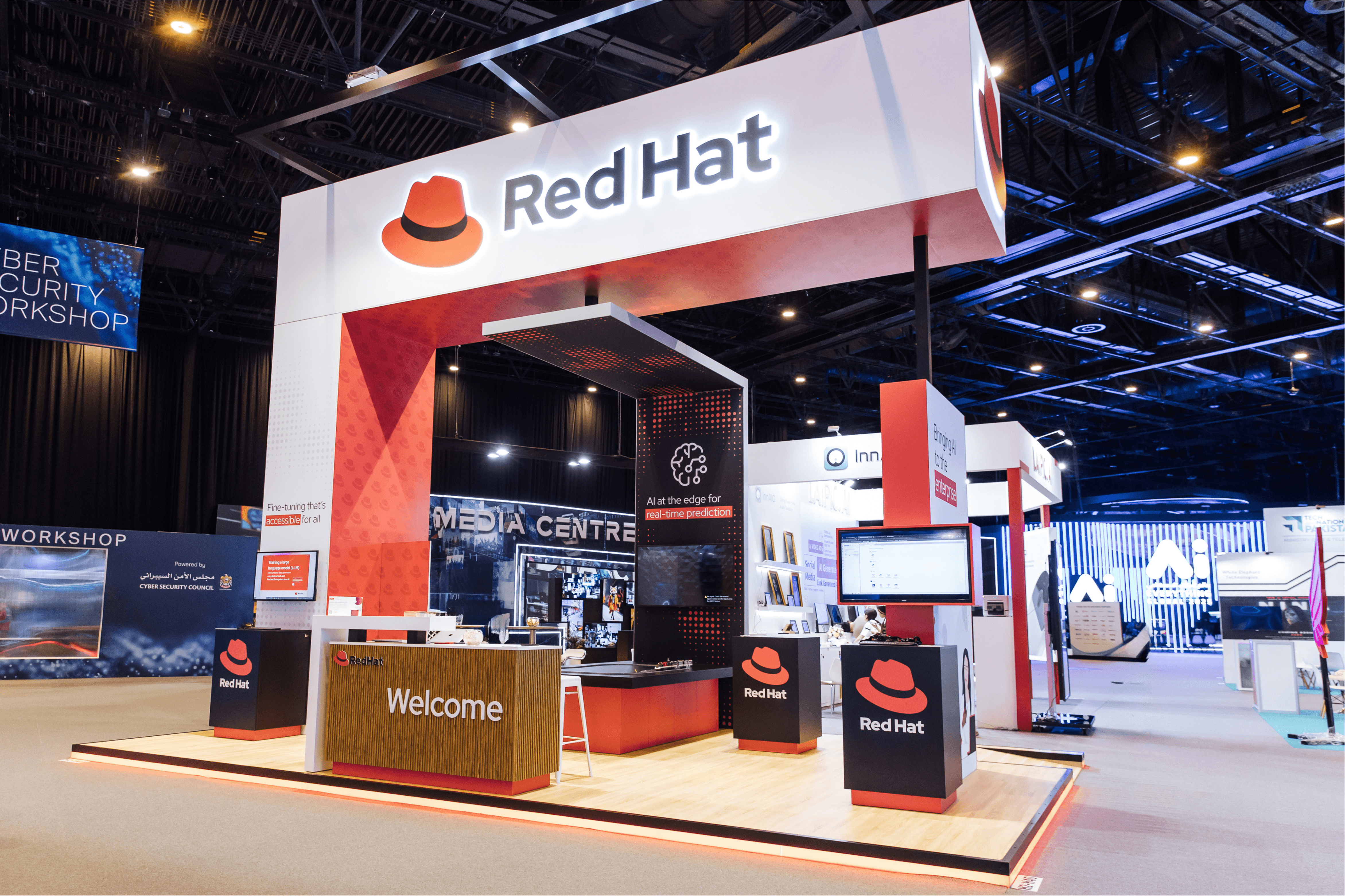 Red Hat 40 sqm exhibition stand at Ai Everything Global by Messe.ae