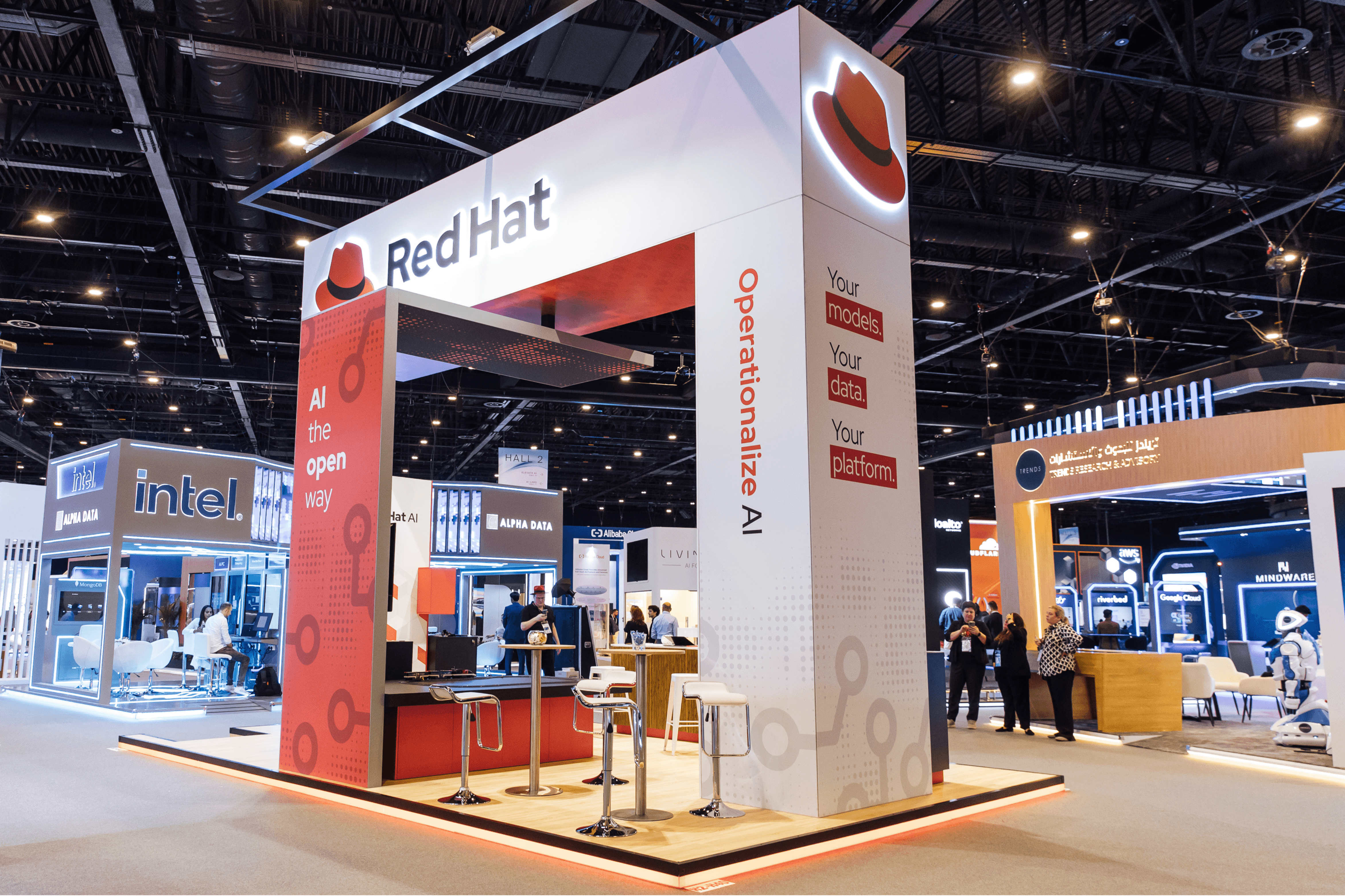 Red Hat 40 sqm exhibition stand at Ai Everything Global by Messe.ae