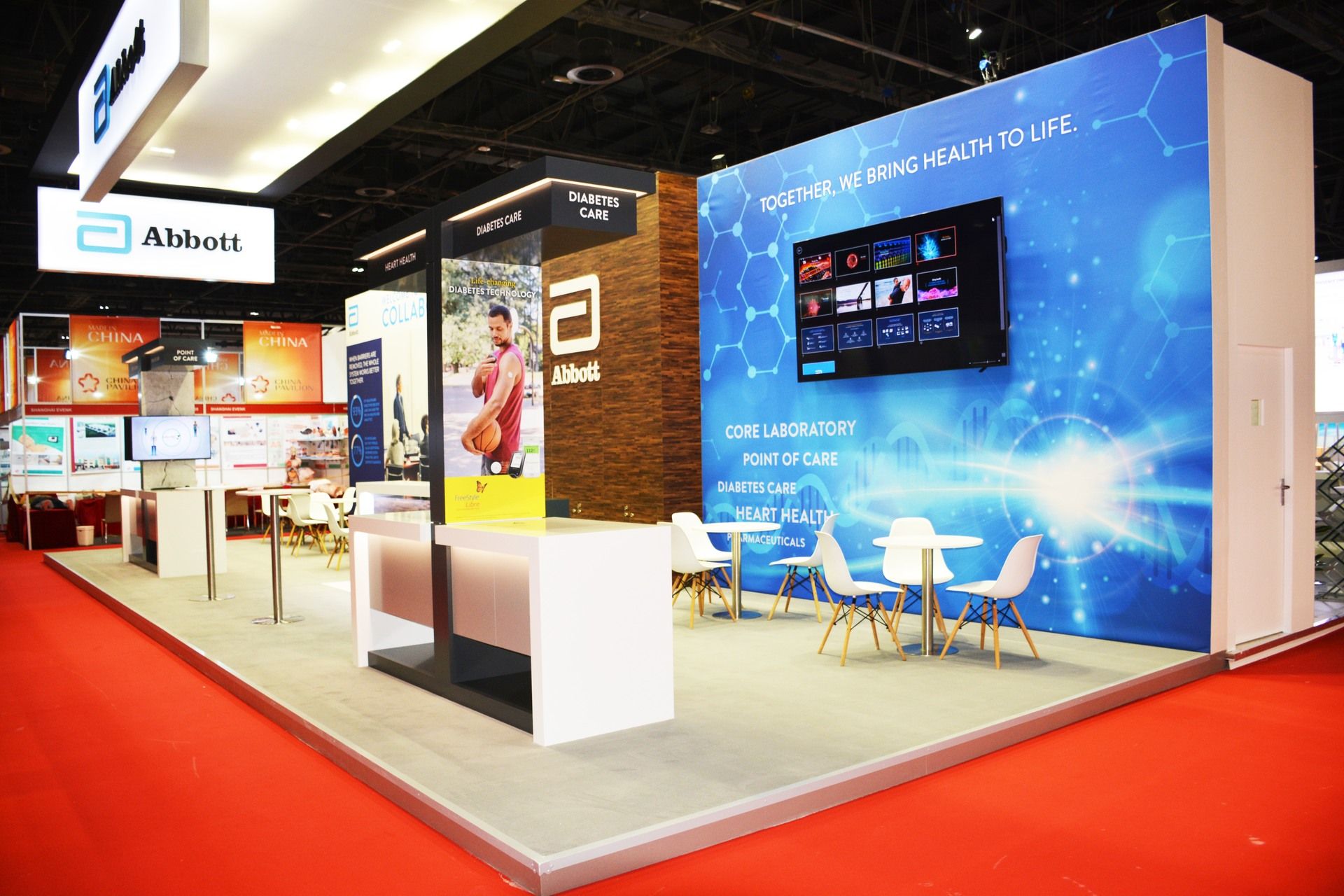 Abbott 73 sqm exhibition stand at Medlab Middle East by Messe.ae