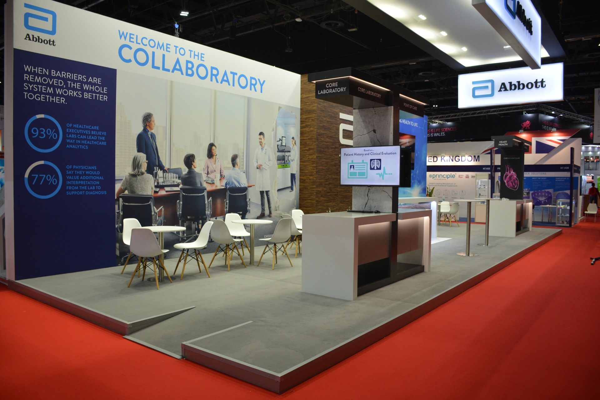 Abbott 73 sqm exhibition stand at Medlab Middle East by Messe.ae