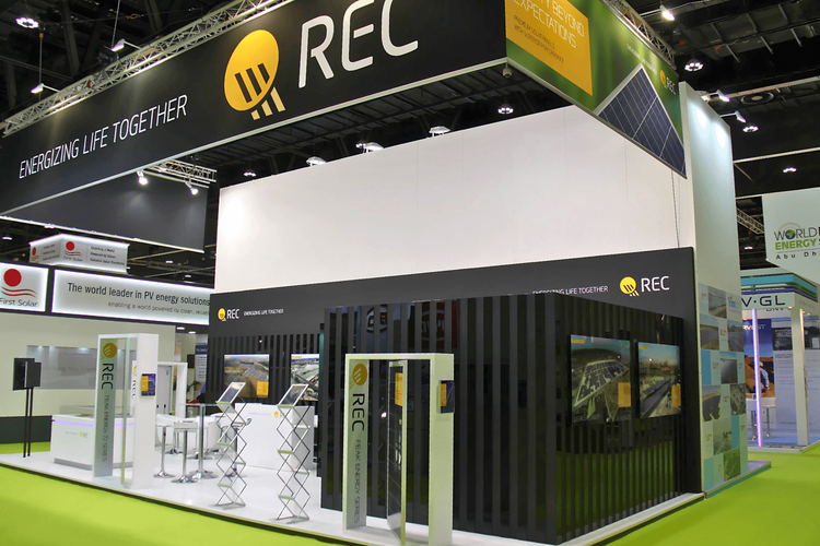 REC Solar 55 sqm exhibition stand at World Future Energy Summit by Messe.ae