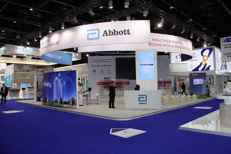 Abbott 203 sqm exhibition stand at Medlab Middle East by Messe.ae